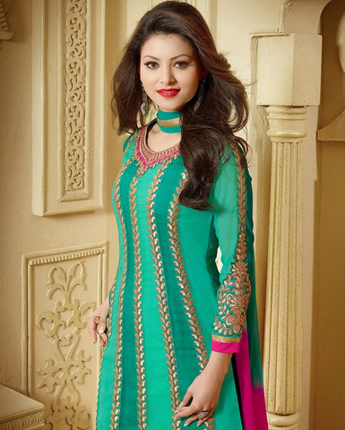 Gorgeous Sea Green Georgette Stylish Churidar Suit