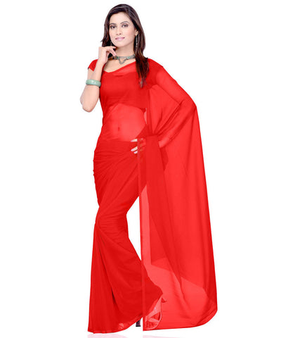 Red Georgette Buti Saree With Blouse Piece