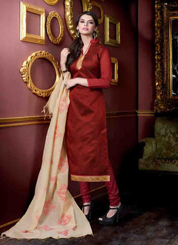 Maroon Color Un-Stitched Designer Salwar Kameez - 34021