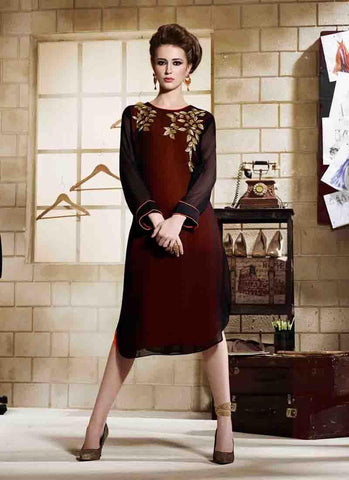 Brown Kurtis Readymade Embroidered - 34057