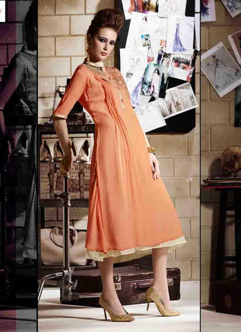 Peach Kurtis Readymade Embroidered - 34058