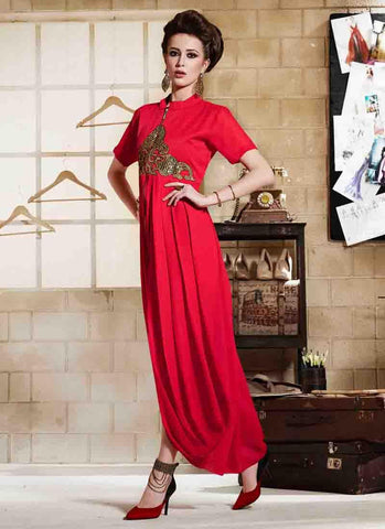 Red Kurtis Readymade Embroidered - 34059