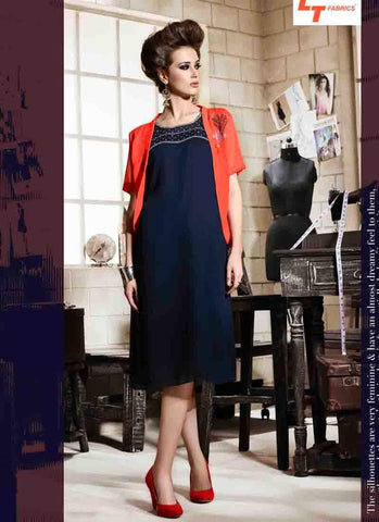 Navy Kurtis Readymade Embroidered - 34060