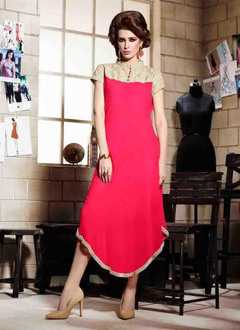 Red Kurtis Readymade Embroidered - 34063
