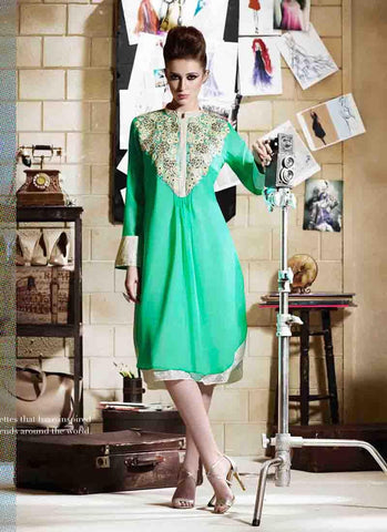 Sea Green Kurtis Readymade Embroidered - 34065