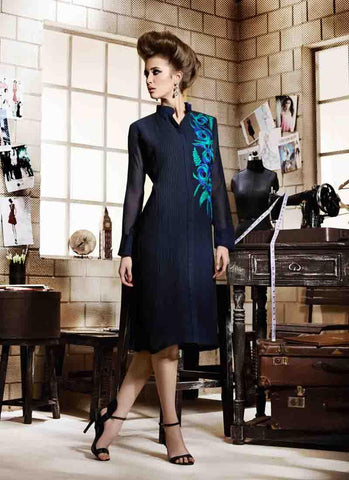 Navy Kurtis Readymade Embroidered - 34066