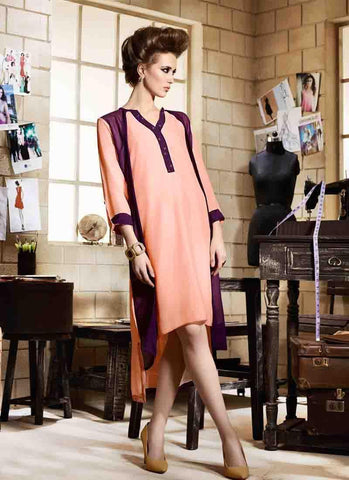 Peach Kurtis Readymade Embroidered