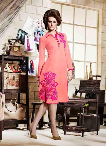 Peach Kurtis Readymade Embroidered - 34070