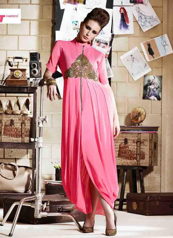 Pink Kurti Readymade Embroidered - 34072