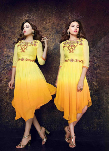 Yellow Kurtis Readymade Embroidered - 34577
