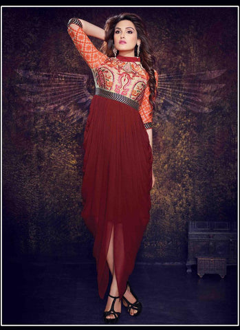 Maroon Kurtis Readymade Embroidered - 34579