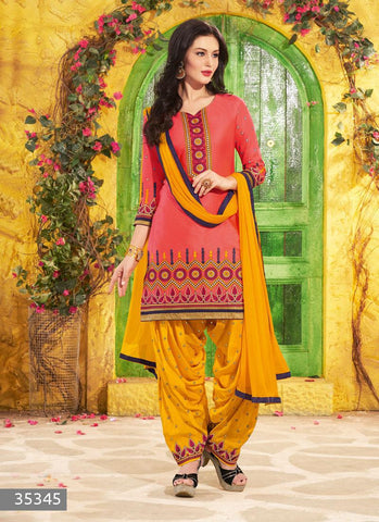 Rust Color Unstitch Embroidered Patiala Salwar Kameez - 35345