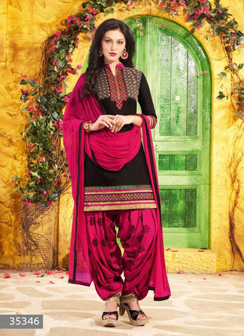 Black Color Unstitch Embroidered Patiala Salwar Kameez - 35346