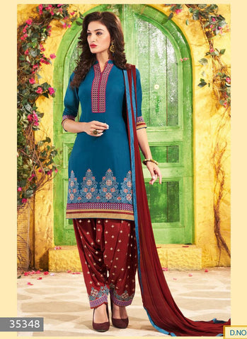 Blue Color Unstitch Embroidered Patiala Salwar Kameez - 35348