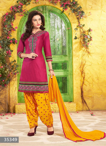 Pink Color Unstitch Embroidered Patiala Salwar Kameez - 35349