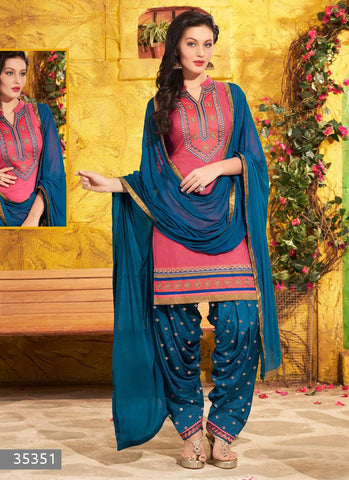 Pink Color Unstitch Embroidered Patiala Salwar Kameez - 35351