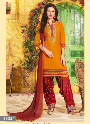 Yellow  Color Unstitch Embroidered Patiala Salwar Kameez - 35354