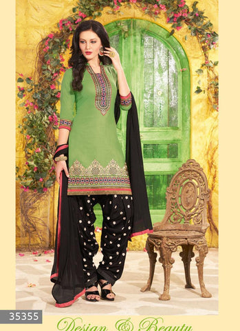 Olive Color Unstitch Embroidered Patiala Salwar Kameez - 35355