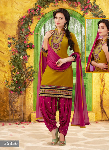 Yellow Color Unstitch Embroidered Patiala Salwar Kameez - 35356