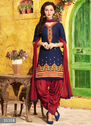 Navy Color Unstitch Embroidered Patiala Salwar Kameez - 35358
