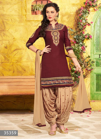 Maroon Color Unstitch Embroidered Patiala Salwar Kameez - 35359