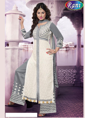 Grey Color Embroidered Semi Stitched Salwar Kameez - 35483