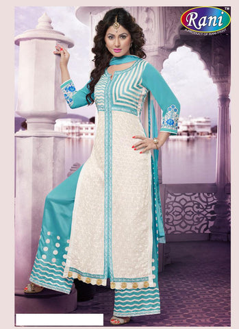 Blue Color Embroidered Semi Stitched Salwar Kameez - 35487