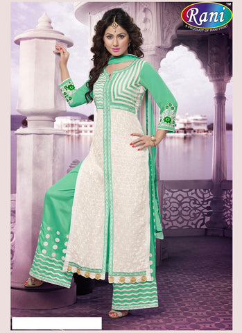 Green Color Embroidered Semi Stitched Salwar Kameez