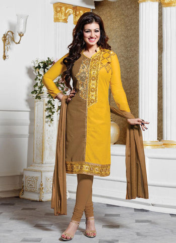 Yellow Color Embroidered Un-Stitched Salwar Kameez - 35491