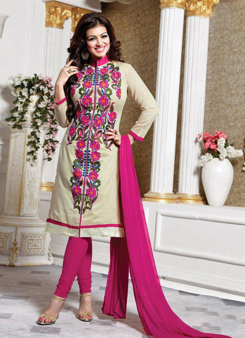 Cream Color Embroidered Un-Stitched Salwar Kameez - 35492