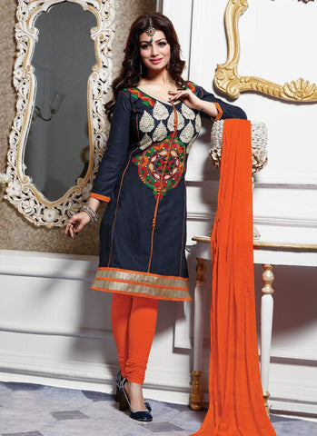 Navy Color Embroidered Un-Stitched Salwar Kameez - 35494