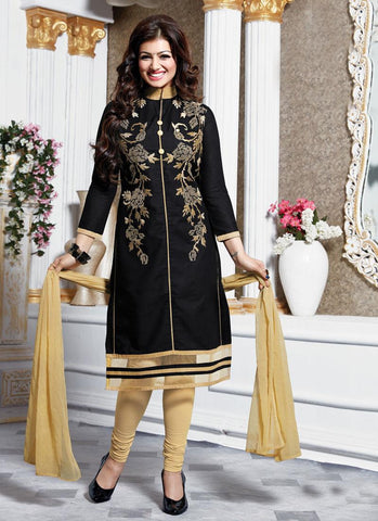 Black Color Embroidered Un-Stitched Salwar Kameez - 35495