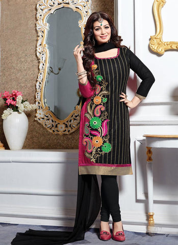 Black Color Embroidered Un-Stitched Salwar Kameez - 35497