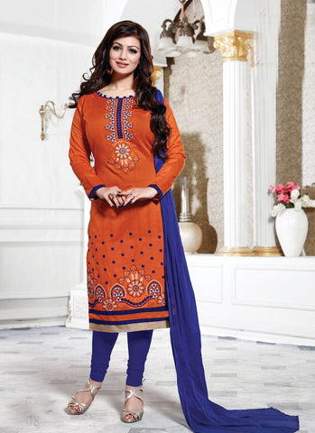 Orange Color Embroidered Un-Stitched Salwar Kameez - 35498