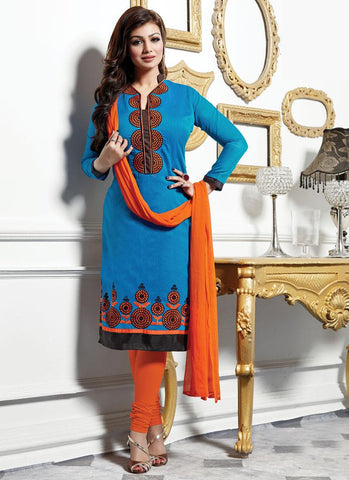 Blue Color Embroidered Un-Stitched Salwar Kameez - 35500