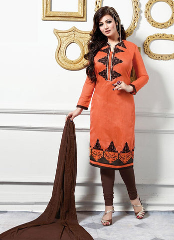 Rust Color Embroidered Un-Stitched Salwar Kameez - 35501