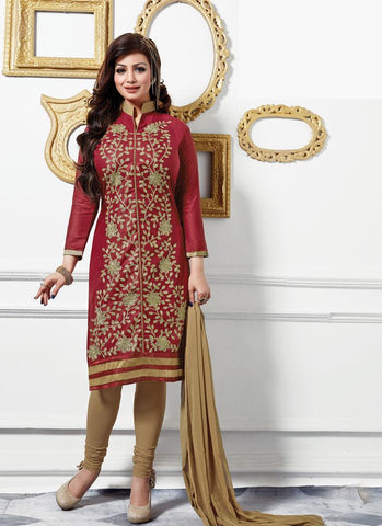 Red Color Embroidered Un-Stitched Salwar Kameez - 35502
