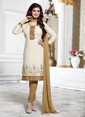 White Color Embroidered Un-Stitched Salwar Kameez - 35503