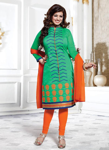 Green Color Embroidered Un-Stitched Salwar Kameez - 35504