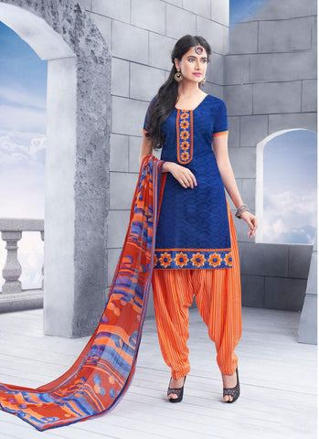 Blue Unstitch Salwar Kameez Border Lace Work - 36953