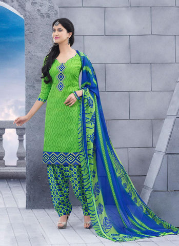 Green Unstitch Salwar Kameez Border Lace Work - 36954
