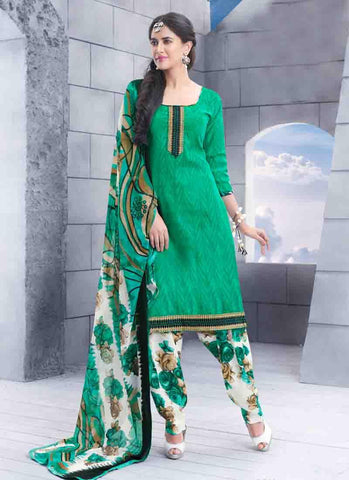 Green Unstitch Salwar Kameez Border Lace Work - 36957