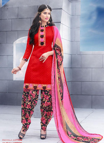 Red Unstitch Salwar Kameez Border Lace Work - 36965