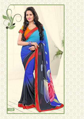 Blue Color Weight Less Printed Saree
