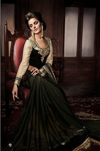 Designer Party Wear Black Color Saree With Blouse