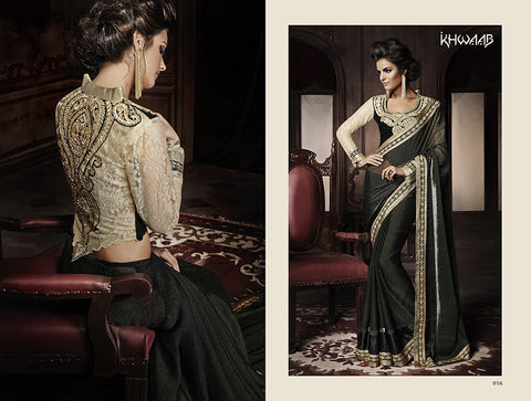Designer Party Wear Black Color Saree With Blouse