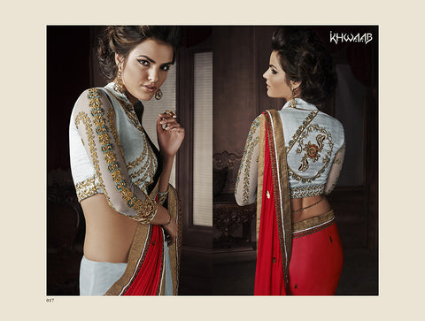 Designer Party Wear Red Color Saree With Blouse