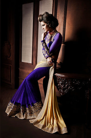 Designer Party Wear Blue Color Saree With Blouse