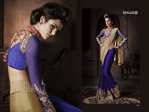 Designer Party Wear Blue Color Saree With Blouse