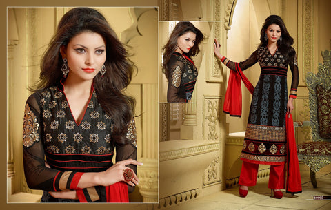 Designer Gorgeous Red And Black Georgette Stylish Churidar Suit